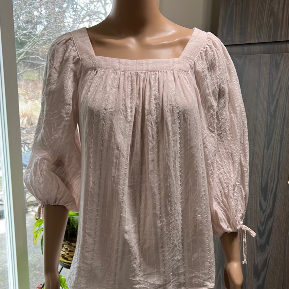 Lauren Conrad Pink Cotton Baby Doll Women's Top, Square Neck, Ties, Like New, XS